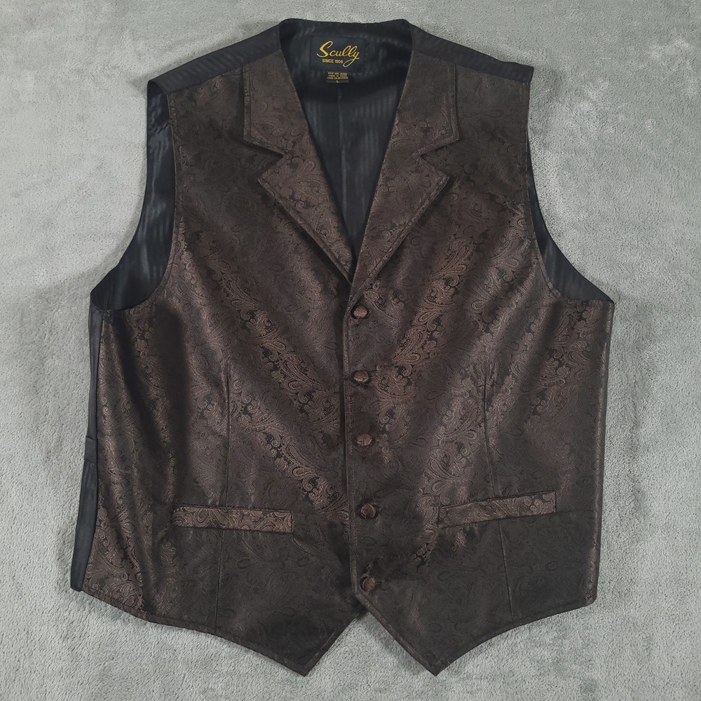Scully Vest Mens Large Brown Paisley Western Victorian Waistcoat Button Front